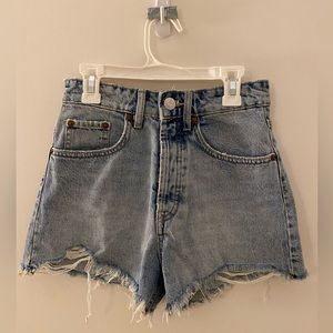 Zara Light-wash Ripped High Rise Jean Shorts